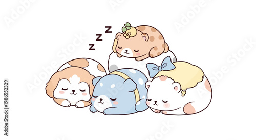 Cute cartoon hamsters sleeping together peacefully.