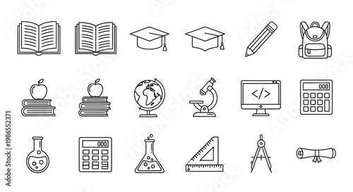 Education icons for learning and school.