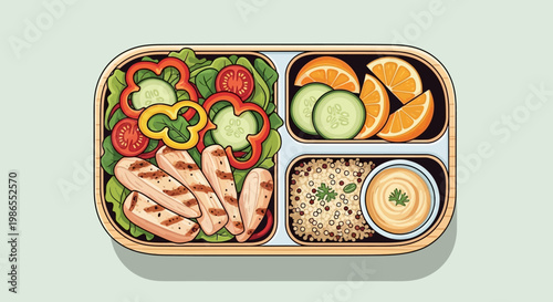 A healthy meal in a tray.