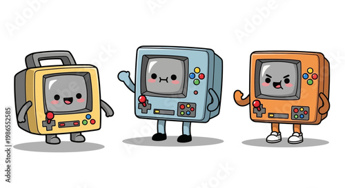 Colorful cartoon television characters standing together.