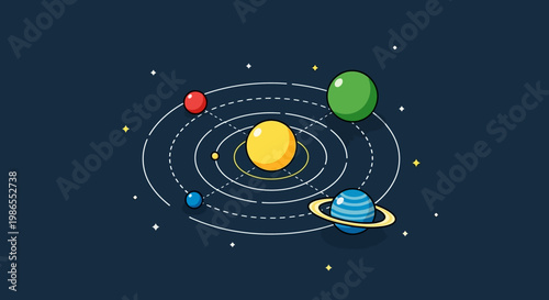 A colorful illustration of the solar system.