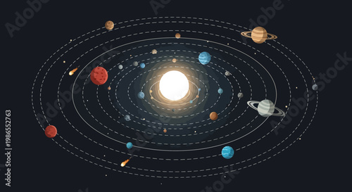 Planets orbiting around the sun in solar system.
