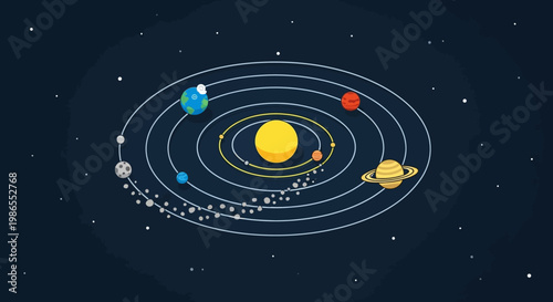 Celestial Symphony: A vibrant illustration of our solar system, with planets orbiting the radiant sun, set against a deep cosmic canvas, evoking a sense of wonder and the vastness of the universe.