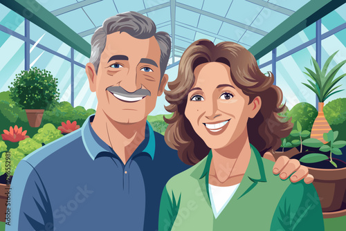 man and woman in greenhouse