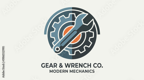 Gear and Wrench Logo Representing Modern Mechanics.