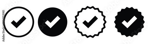 account verify icon, verified badge icon with check mark tick symbol : confirmed, approved, verification icons