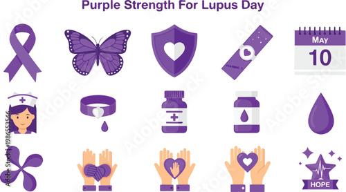 Purple Awareness Day for Lupus with Support and Hope Icons, Vector Graphics