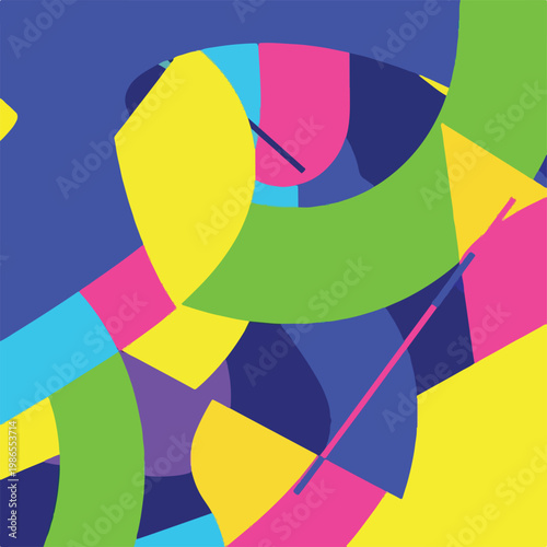 A colorful abstract composition with overlapping shapes