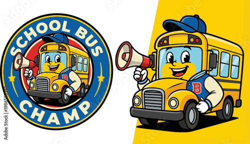 Cartoon School Bus Champion Illustration.