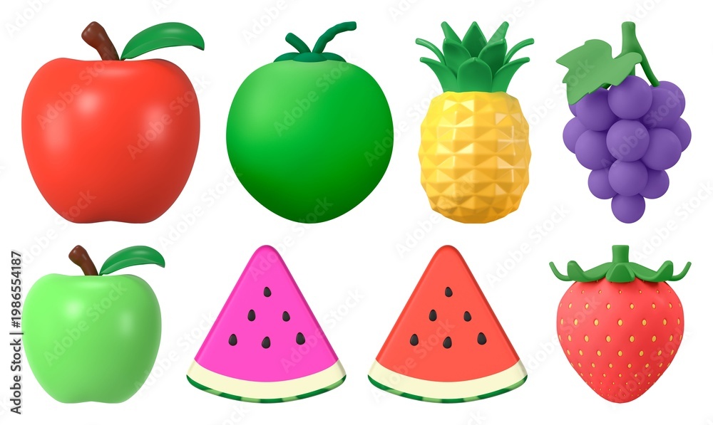 Fototapeta premium Colorful 3D fruit icons