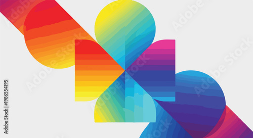A colorful abstract design with intersecting rainbow shapes