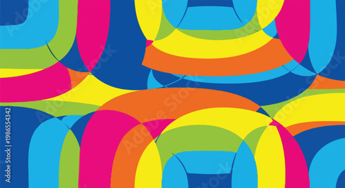 A colorful abstract design with overlapping curved shapes