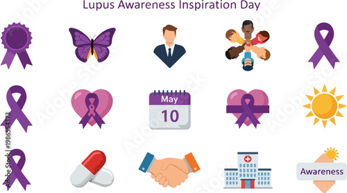 Lupus Awareness Inspiration Day icons for health education and support campaigns