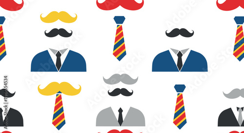 Seamless pattern of mustache, hat, and accessories.
