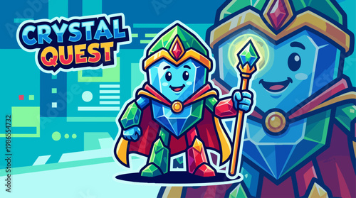 Crystal Quest Twin Crystal Knights Adventure Illustration.
