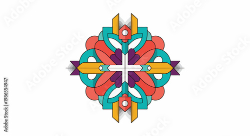 A colorful abstract design with symmetrical shapes