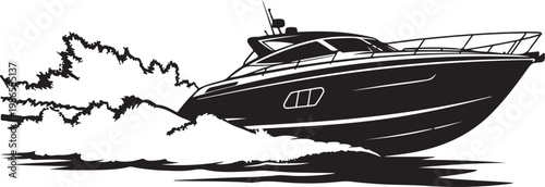 Speedboat, yacht, boat, vector illustration, black and white, nautical, transportation