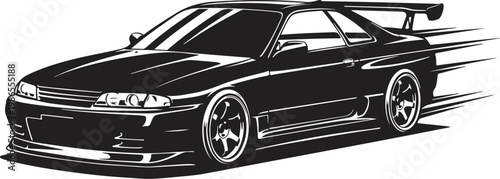 Black sports car vector, racing car illustration, speeding vehicle graphic, automotive design element