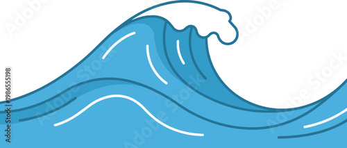 Vibrant ocean wave cresting blue water.