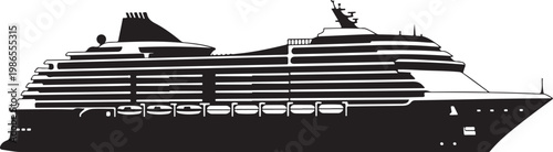 Luxury Cruise Ship, Ocean Liner, Black Silhouette, Vector Illustration, Travel Icon