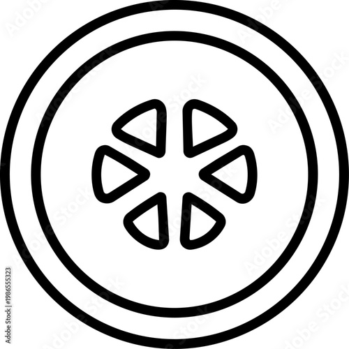 Circular wheel with six spokes.