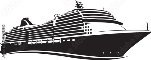 Cruise ship, ocean liner, black and white vector, illustration, travel icon