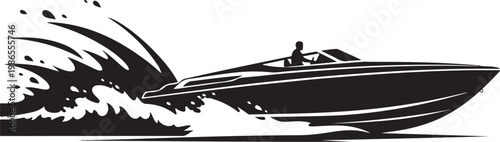 Speedboat, racing boat, black vector, water sports, speed, isolated