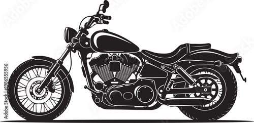 Black motorcycle vector, chopper bike illustration, motorcycle silhouette, vehicle icon