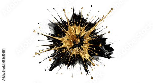 Explosion of black and gold paint, representing dynamic movement and energetic creation