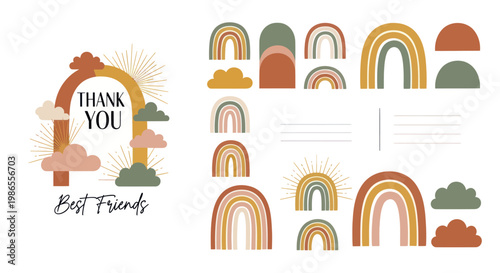 Colorful Rainbow Shapes and Clouds.