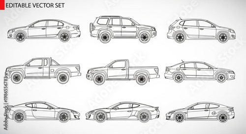 Collection of Hand Drawn Car Illustrations in Sketch Style.