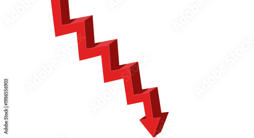 Red 3D Downward Arrow Icon Symbol.