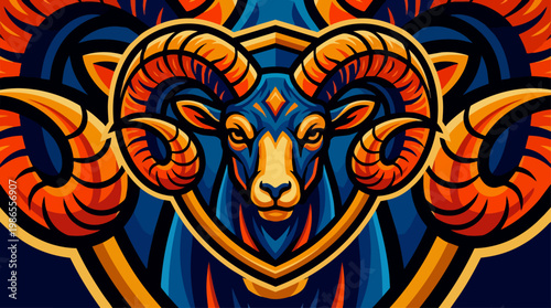 Blue Ram Illustration With Striking Orange Horns.