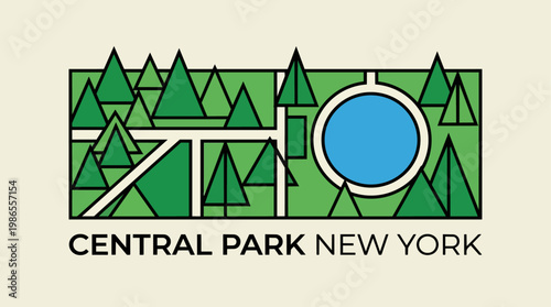 Central Park New York Logo Illustration.
