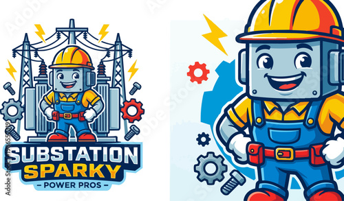 Substation Sparky Cartoon Robot Worker.