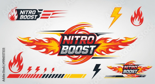 Nitro Boost Flame and Lightning Bolt Graphics Set.