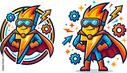 Cartoon Superhero With Cape Goggles.