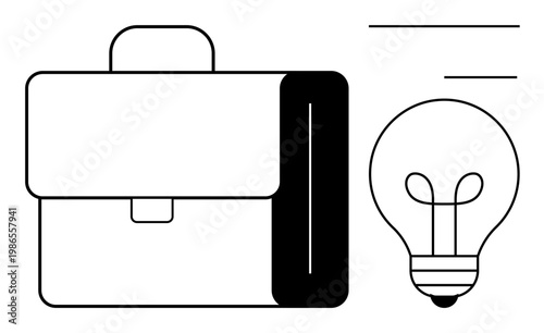 Business innovation concept. A minimalistic briefcase and light bulb creativity and professional growth. Business innovation applied to strategy, teamwork, startups, and design