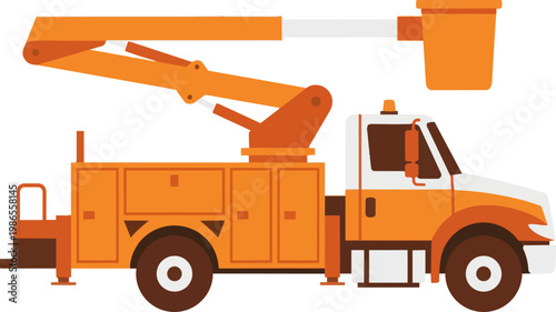 Orange Utility Bucket Truck In Service.