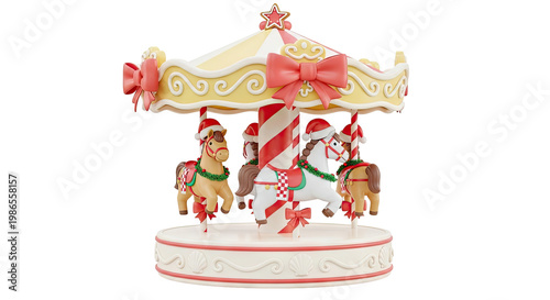 Christmas Carousel with Festive Horses