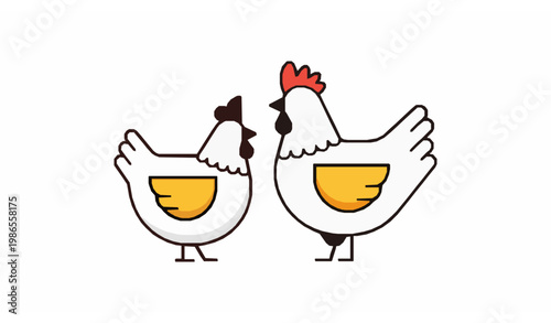 Minimal chicken icons vector hen rooster simple farm bird collection flat design