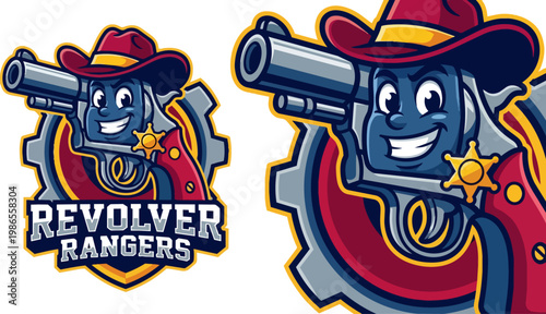 Cartoon Revolver Ranger Character Logo.