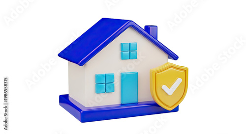 3D House with Security Shield Icon