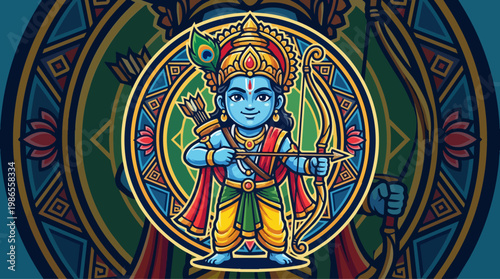 Bal Krishna in Colorful Mandala Glass Art.