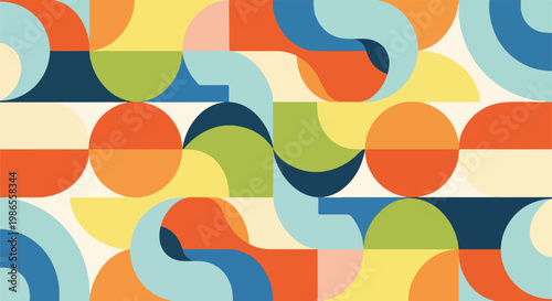 A colorful abstract pattern of interconnected shapes and curves
