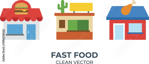 Three fast food storefront icons.