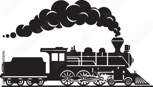 Vintage steam locomotive, black silhouette, train icon, vector illustration