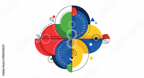 A colorful abstract graphic with overlapping shapes