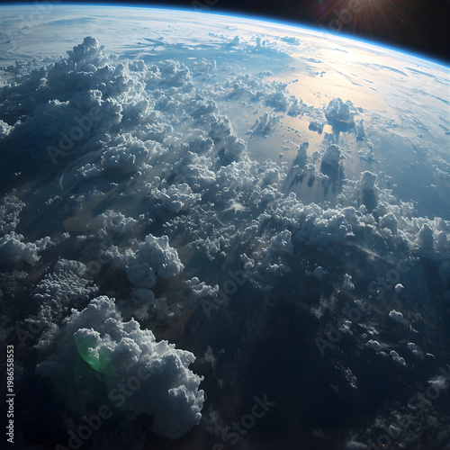 Stunning areial view of earth from space with clouds and blueatmosphere, global environment concept