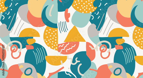 A colorful abstract pattern of various shapes